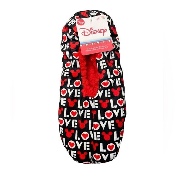 NWT Disney LOVE Mickey Mouse Snuggle Toes Slipper Socks Red Black Women’s 4-10 - Picture 1 of 6